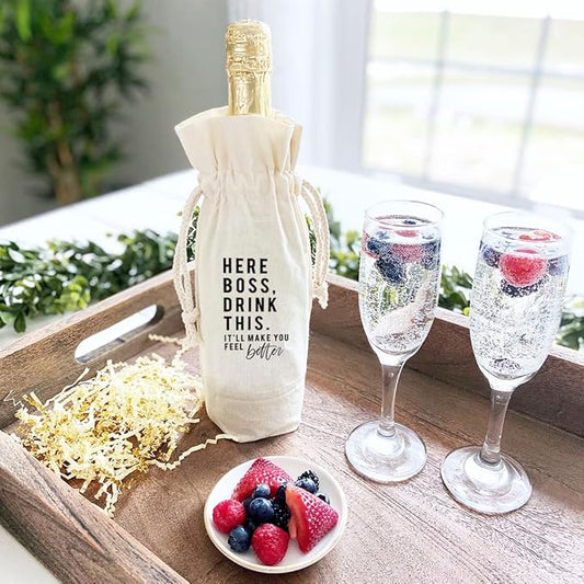 Andaz Press Retirement Wine Bag, Here Boss, Drink This Wine Bottle Cover, Funny Retirement Gifts Canvas Wine Bag Champagne Bottle Bag Wine Bottle Gifts, Retirement Gifts For Men, Women, Boss, 1-Pack
