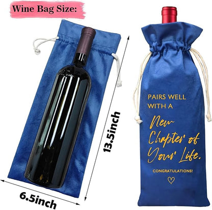 TBITON New Job Gifts Wine Bag, Going Away Gifts for Friends, New Beginnings Gifts for Women, New House, Engagement, Retirement Gift, Pairs Well With a New Chapter of Your Life (New Chapter-Blue)
