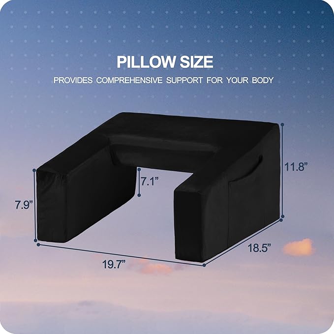 Homguava Reading Pillow Memory Lap Desk Foam Pillow for Adults Gaming Pillow Arm Rest Pillow for Reading, Crocheting, Gaming or Sitting in Bed (Black, Medium)