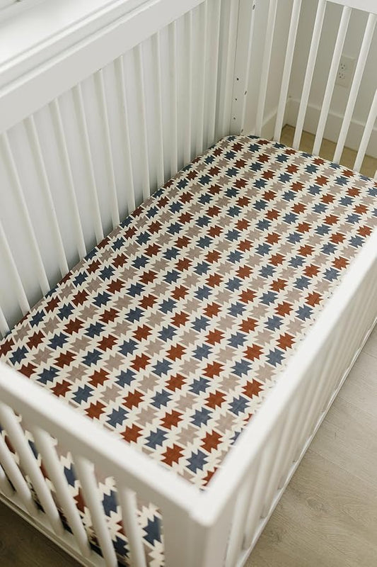 Western Aztec Muslin Crib Sheet by Mebie Baby, Soft and Breathable Bed Sheets for Babies, Modern Neutral Bedding for Cribs, Standard Crib Mattress Fitted Sheet, Great for Boy or Girl Room or Nursery