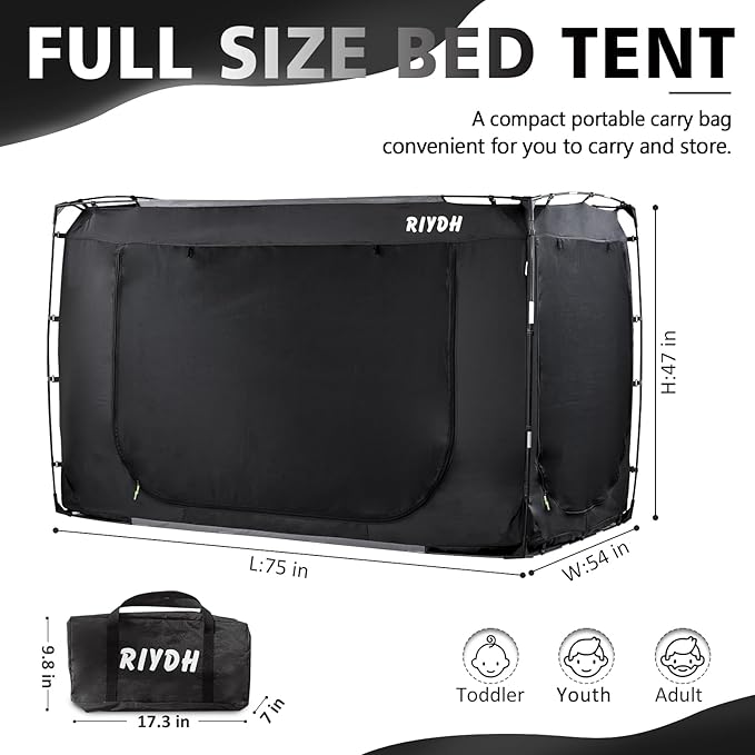 Bed Tent Bed Canopy Full Size Tents for Adult and Kids- Portable Dream Tent Indoor Sleeping Tents 70% Blackout with 3 Doors Breathable Big Space Tents