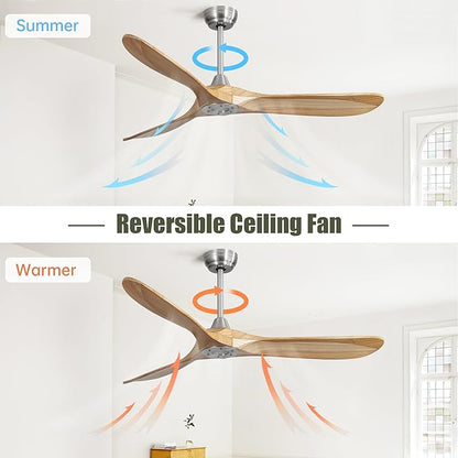 NicBex Ceiling Fan 60 Inch Ceiling Fans Without Light Ceiling Fan with 3 Blades and Remote Control Reversible DC Motor Ceiling Fan for Bedroom, Living Room, Natural