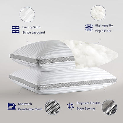 SLEEP ZONE Bed Pillows for Sleeping, King Size Set of 2, Sandwich Mesh with Breathable Sides, Premium Medium Pillows for Back, Stomach or Side Sleepers