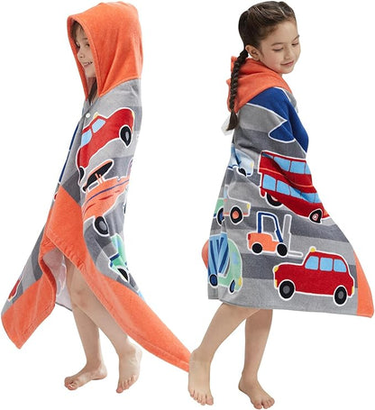BANGSAUR Kids Hooded Beach Bath Pool Towels, 100% Cotton 50"x30" Wrap Blanket, Toddlers Boys 3-12 Years Coverup Towel Aircraft N