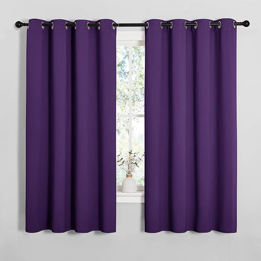 NICETOWN Thermal Insulated Blackout Draperies Curtains, Triple Weave Home Decoration Solid Ring Top Blackout Drape Panels for Bedroom (Set of 2, 55 x 68 inches, Royal Purple)