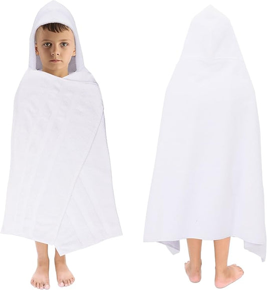 Hooded Bath Towel Wrap - 100% Cotton Popcorn Large Oversized Hooded Kids Towel - Toddler Shower Pool Beach Towel -600 GSM- Soft Absorbent Quick Dry Easy Care Gift - 30x52 inches - White