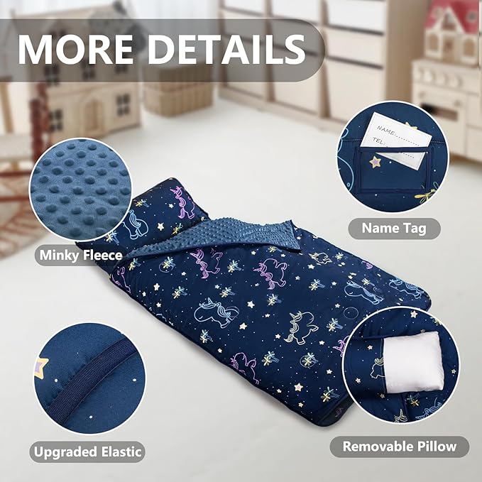 Nap Mat- Toddler Nap Mat with Pillow & Fleece Blanket- 55''*35''*3'' Nap Mat for Toddlers- Nap Mats for Preschool, Daycare