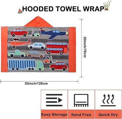 Wowelife Hooded Towels for Kids, Kids Beach Towels for Toddlers, Car Poncho Towel Wrap for Boys, 100% Cotton Kids Towel, Swimming Towels for Kids, Hooded Beach Towel