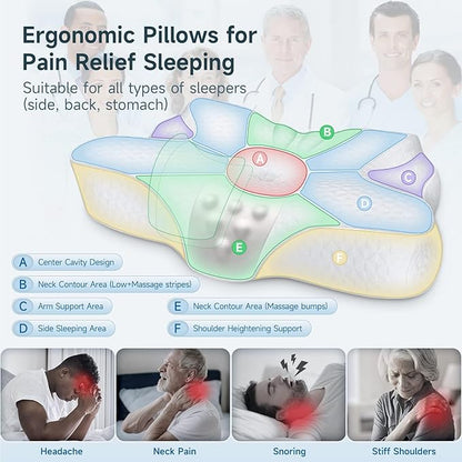 Memory Foam Cervical Pillow - Side Sleeper Pillow Neck Back Shoulder Comfortable Sleeping Support Your Head - Breathable Cooling Contour Bed Pillow for Back Stomach Sleeper Skin-Friendly