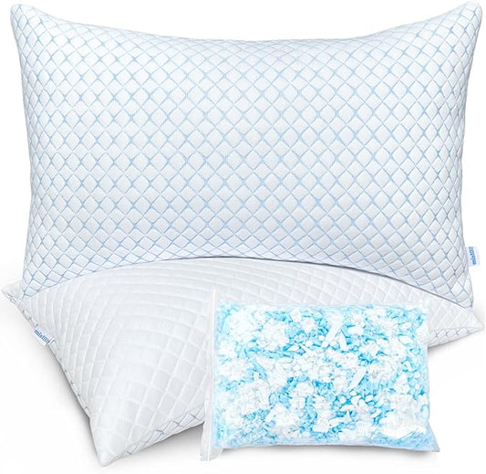 mislili Memory Foam Pillows King Size Set of 2, Luxury Cooling King Bed Pillows 2 Pack, Adjustable Frim King Size Pillows for Stomach Back Side Sleeper, Bed Pillows with Extra Fill and Washable Cover