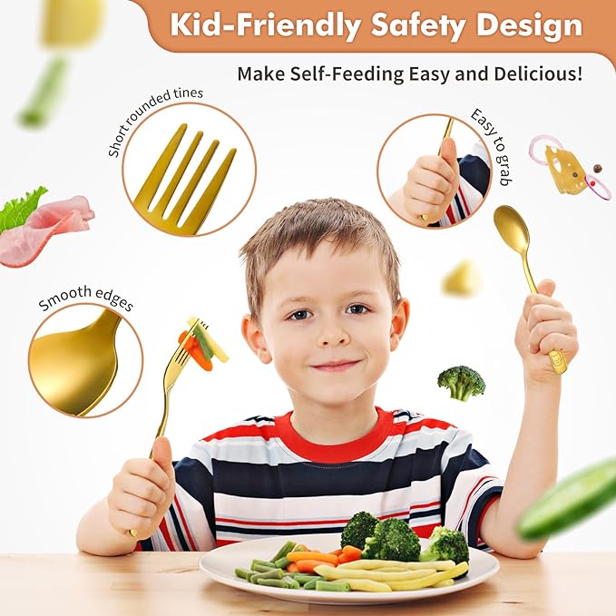 Stainless Steel Toddler Utensils Set - 12 Pieces Kids Silverware Set Children Safe Food Grade Small Forks and Spoons Dishwasher Safe Mirror Polished