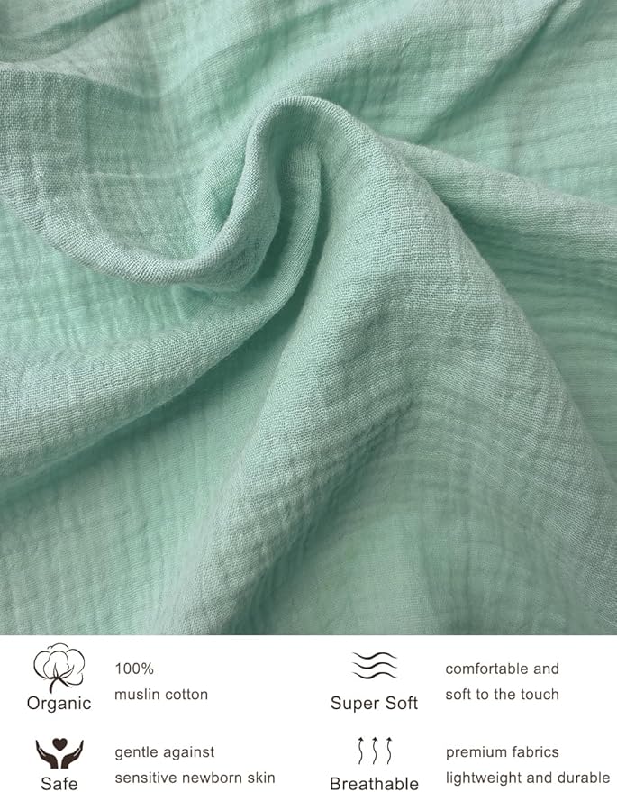 Muslin Cotton Baby Crib Sheets Boy, Neutral Light Blue Crib Sheet for Standard Crib Mattress, Fitted Baby Toddler Bed Sheets 28" x 52" (46C-05)