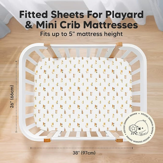 Pack and Play Sheets Fitted, 2-Pack Mini Crib Sheets - Pack N Play Sheets, Organic Fitted Crib Sheet for Pack and Play Mattress, Playard Baby Crib Sheets, Crib Sheets Neutral for Boys (Construction)