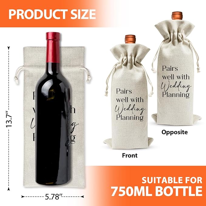 Wedding Planner Gift Wine Bag, Engagement Party Supply, Wedding Officiant Gift Idea, Pastor Appreciation Gift, Thank You Wedding Gift, Bridal Party Gift for Bridesmaid Boxes, Burlap Wine Bag