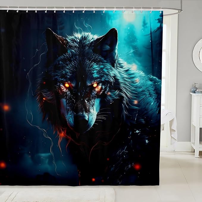 Feelyou Wolf Bath Curtain Wolves Howling Shower Curtain for Boys Girls Frighting woles Bathroom Shower Curtain Set Animal Wolves Kids Bathroom Accessories 72"x84"