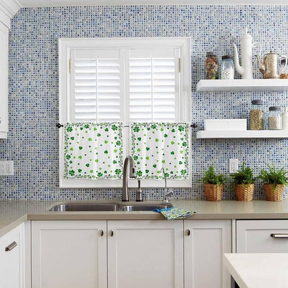 St. Patrick's Day Kitchen Curtains and Valances Set, Green Shamrock Irish Clover Window Tiers Seasonal Spring Holiday Half/Short Curtains for Small Windows Cafe /Living Room/ Bedroom 54x24 in