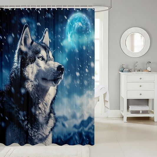 Feelyou Wolf Bathroom Shower Curtain Set Cute woles Bath Curtain Wolves Howling Shower Curtain Animal Wolves Kids Bathroom Accessories 72"x72"