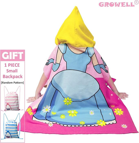 Hooded Kids Beach Towels - Toddler Bath Towel Girls Boys Swim Cover-ups for Ages 4 to 10 Kids Pool Towels Quick Dry Lightweight Soft Microfiber Poncho 30x30 (Princess Dress Blue)