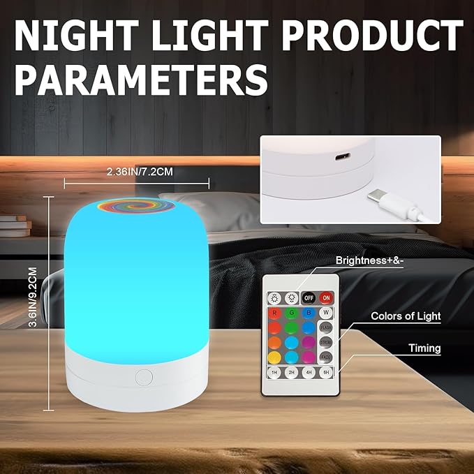 Small Nursery Night Light for Kids,13 Colors Dimmable Night Lamp for Bedroom, Portable Stepless Dimming Nursery Lamp,Color Changing LED Touch Nursery Lamp for Children,Rechargeable Toddler Night Light
