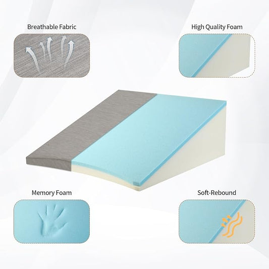 Wedge Pillow for Sleeping, 8 Inch Cooling Triangle Bed Pillow with Removable Cover, Elevated Body Pillow for Back Support, After Surgery, Snoring, Neck, Leg and Acid Reflux, Grey