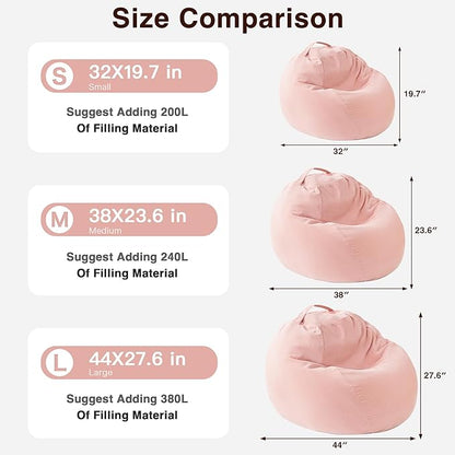 Stuffed Animal Storage Kids Bean Bag Chair Cover (No Filler) Washable Ultra Soft Corduroy Pink Bean Bag Cover for Organizing Plush Toys or Textile, Sack Bean Bag for Adults, Teens (XL)
