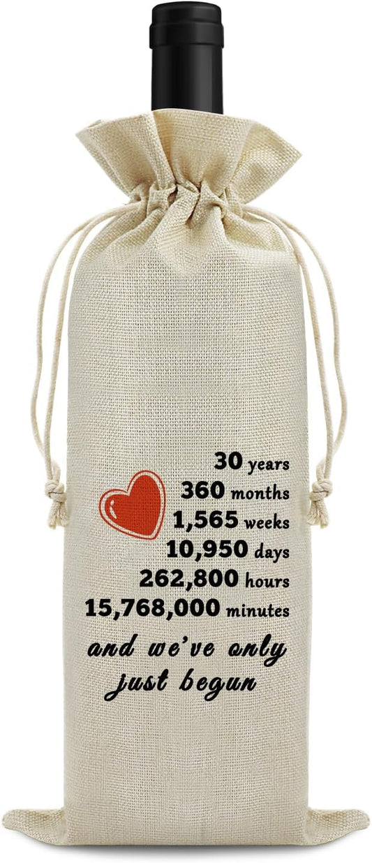 30th Anniversary Wedding Gift for Wife Husband Wine Bag 30th Years of Marriage Gift for Women Men Burlap Wine Wrapping Bag Valentine Christmas Thanksgiving Gifts for Couples Wine Gift Bag
