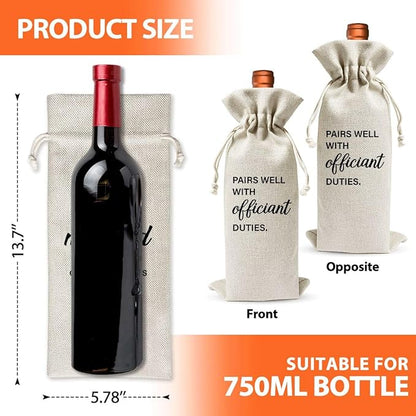 EUFJDKSL Officiant Wine Bag Gift For Wedding Officiant, Pastor Gift, Wedding Host, Ordained Minister, Pairs Well With Officiant Duties, Drawstring Burlap Wine Bottle Bag