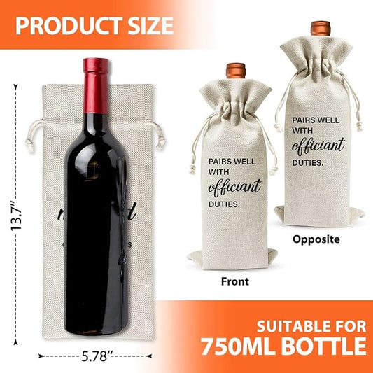 EUFJDKSL Officiant Wine Bag Gift For Wedding Officiant, Pastor Gift, Wedding Host, Ordained Minister, Pairs Well With Officiant Duties, Drawstring Burlap Wine Bottle Bag