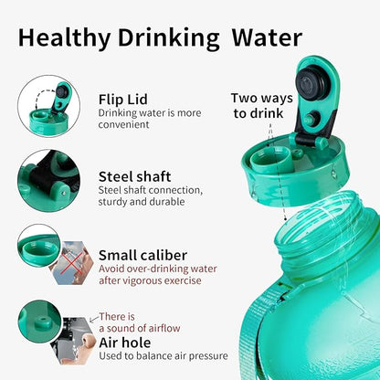 TOOFEEL 2.2 Liter 74 oz Reusable Clear Water Bottles - 100% Leak Proof BPA Free Water Bottle that Tracks Water Intake with Visible Volume Water Jugs for Sports Bottle (Clear Matte Green Water Bottle)