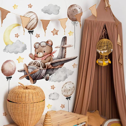 DIY Wall Decal Stickers for Kids Room, Airplane & Spaceship Wall Stickers for Baby Girl Nursery Decor