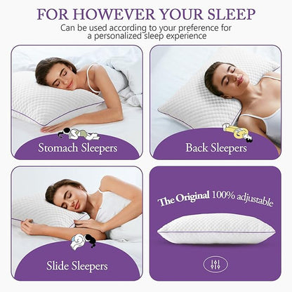 BPC Cooling Shredded Memory Foam Pillow Queen Size - Adjustable Medium Firm Pillow with Removable Cover Bed Pillows for Sleeping Side Stomach and Back Sleepers, CertiPUR-US