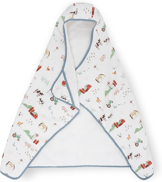 Little Unicorn Cotton Muslin & Terry Hooded Towel, Larger Size 1-6 Years (Farmyard)