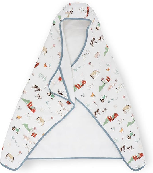 Little Unicorn Cotton Muslin & Terry Hooded Towel, Larger Size 1-6 Years (Farmyard)
