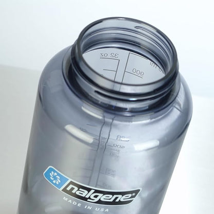 Nalgene Sustain Tritan BPA-Free Water Bottle Made with Material Derived from 50% Plastic Waste, 32 OZ, Wide Mouth,Smoke Grey