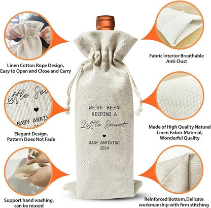 Pregnancy Announcement Gift Wine Bag, Baby Announcement Gift, Gender Neutral Pregnancy Announcement for New Grandpa Grandma Uncle Aunt, Baby Shower or Party Favor Decor, New Dad New Mom Gift
