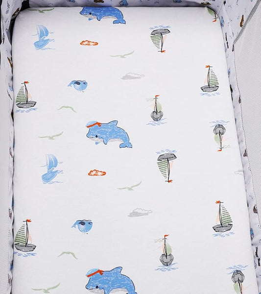 Bassinet Sheets Compatible with Graco Pack ‘n-Play Dome LX Bassinet (not Playard), 2 Pack, 100% Jersey Knit Cotton 190GSM, Ultra Soft Breathable, Dolphin and Whale