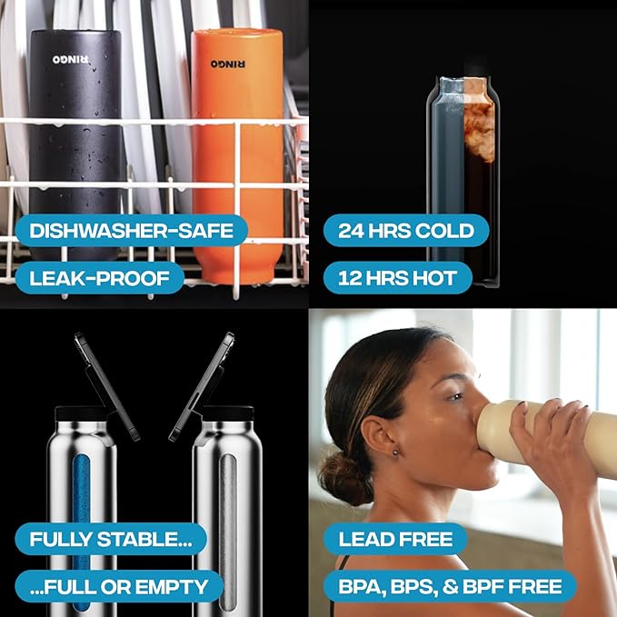 Ringo Insulated Water Bottle - Compatible MagSafe Water Bottle w/Phone Holder -Stainless Steel School Water Bottle w/Magnetic Phone Mount for Kids & Adult - Hot 12H, Cold 24H 360° Rotate -Ivory 32oz