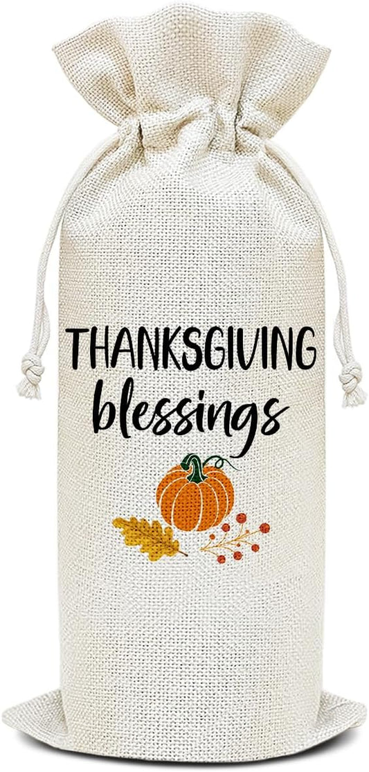 Wine Canvas Bag, Thanksgiving Wine Gift Bag, Thanksgiving Gifts for Friends Coworker Autumn Harvest Party Wine Bags for Wine Bottles, Wine Gifts With Drawstring Holiday Fall Party Decoration -WB37