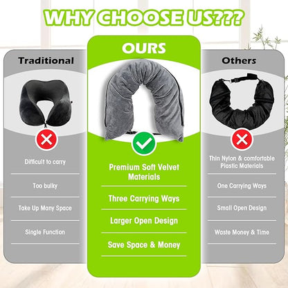Travel Neck Pillow Stuffable with Clothes,Stuffable Neck Pillow for Traveling,Fillable Travel Neck Pillow Extra Storage Bag,Soft Velvet Neck Pillow Case Cover,Packable for Airplane Travel Essentials