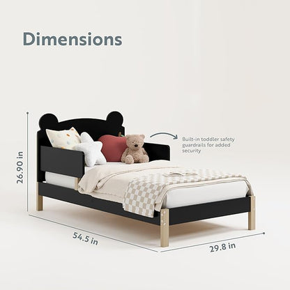 Storkcraft Teddy Bear Toddler Bed (Black with Driftwood) - GREENGUARD Gold Certified, includes Toddler Safety Guardrails, Fits Standard Crib & Toddler Mattress, Stylish 2-Tone Design