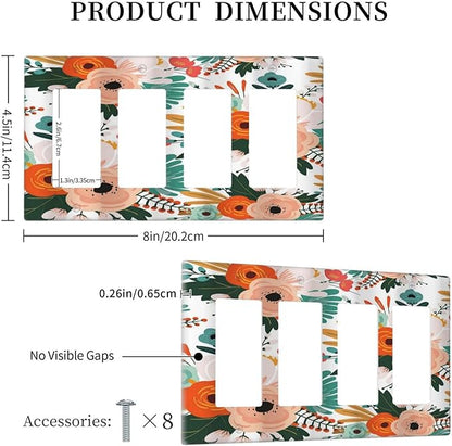 Rustic Floral Boho Colorful Flower 4 Gang Rocker Decora Light Switch Cover Outlet Covers Wall Plate Decorative Switchplate Electrical Faceplate GFCI for Farmhouse Bathroom Bedroom Kitchen Decor