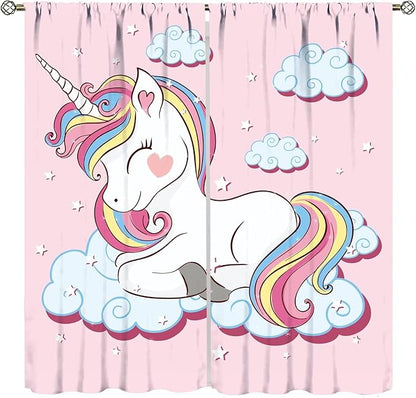 Unicorn Curtain for Kids Bedroom,Pink Cartoon Rainbow Darkening Curtains Decor Sliding Curtains Decorative Curtains for Girls Boys Baby Room,Living Room Decoration 42x54inch