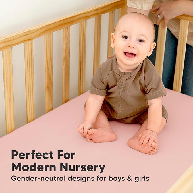 2-Pack Waterproof Crib Sheets for Boys, Girls - Viscose Derived from Bamboo Crib Sheets Neutral, Crib Mattress Protector Sheet, Soft Toddler Bed Sheets, Fitted Baby Crib Sheets Girl, Boy (Rose)