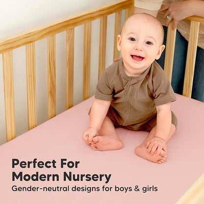 2-Pack Waterproof Crib Sheets for Boys, Girls - Viscose Derived from Bamboo Crib Sheets Neutral, Crib Mattress Protector Sheet, Soft Toddler Bed Sheets, Fitted Baby Crib Sheets Girl, Boy (Rose)