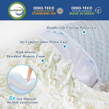 Cooling Pillows for Sleeping Queen Size Set of 2, Shredded Memory Foam Pillow- Staying Cold All Night, Supportive Gel Pillows for Hot Sleepers