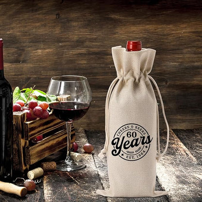 YUANHAO 60th Birthday Wine Bag, 60th Birthday Wine Bag for Women Men, 60th Birthday Decorations, Cheers And Beers to 60 Years Wine Bag