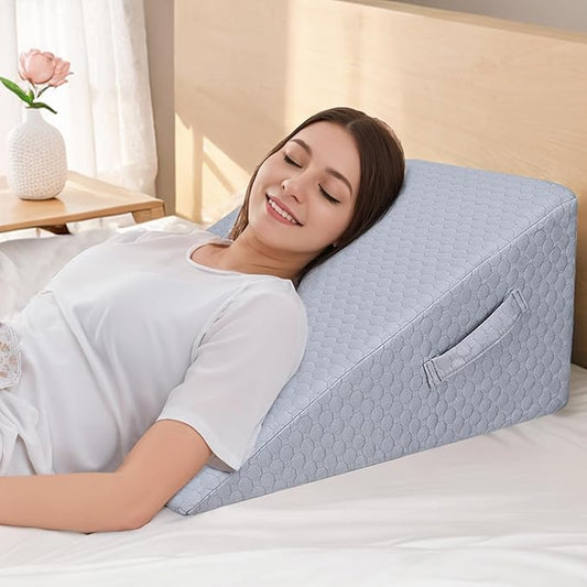 COOLBEBE Bed Wedge Pillow for Sleeping, Elevated Wedge Pillow for Sleep Apnea with Air Layer Washable Cover, 12Inch Foam Wedge Triangle Pillow for Acid Reflux, Gerd, Snoring and After Surgery