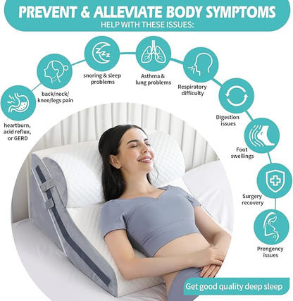 Wedge Pillow for Sleeping, Orthopedic Bed Wedge Pillow Set, 15-in-1 Adjustable Memory Foam Wedge Pillow Post Surgery, 9 &16 & 20 inches Height 3-in-1 Incline Pillows Wedges for Back Pain/Acid Reflux