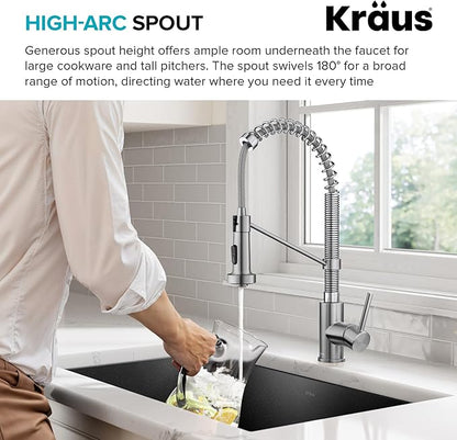 Kraus KPF-1610SFSCH Bolden 18-Inch Commercial Kitchen Faucet with Dual Function Pull-Down Sprayhead in All-Brite Finish, Spot Free Stainless Steel/Chrome