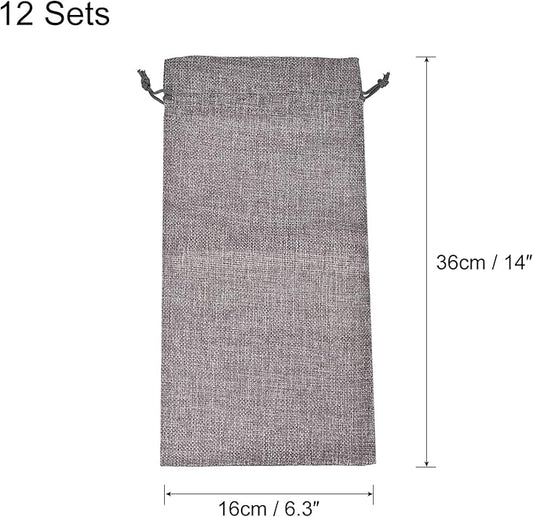 uxcell Burlap Wine Bags with Drawstrings, 12Pcs Wine Gift Bags Reusable Wine Bottle Bags with Ropes and Tags for Wedding, Birthday, Travel (14 x 6.3 In, Grey)
